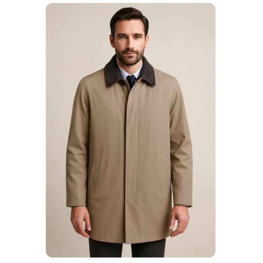 Joseph & Feiss Trench Coat Removable Liner Leather Collar Mens Size L